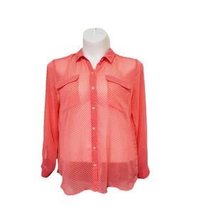 Old Navy Woman’s Coral Fairy Isle, Sheer‎ Lightweight Button Down Blouse Size XL